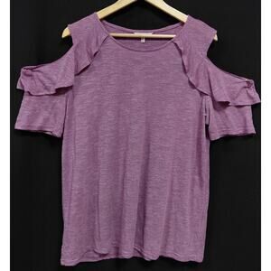 Juicy Couture Purple Cold Shoulder Top Solid Knit Short Sleeve Women Size XL